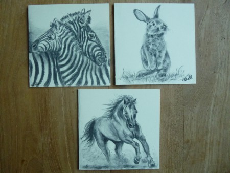 Dierenkaarten in houtskool - nu in gedrukte vorm!